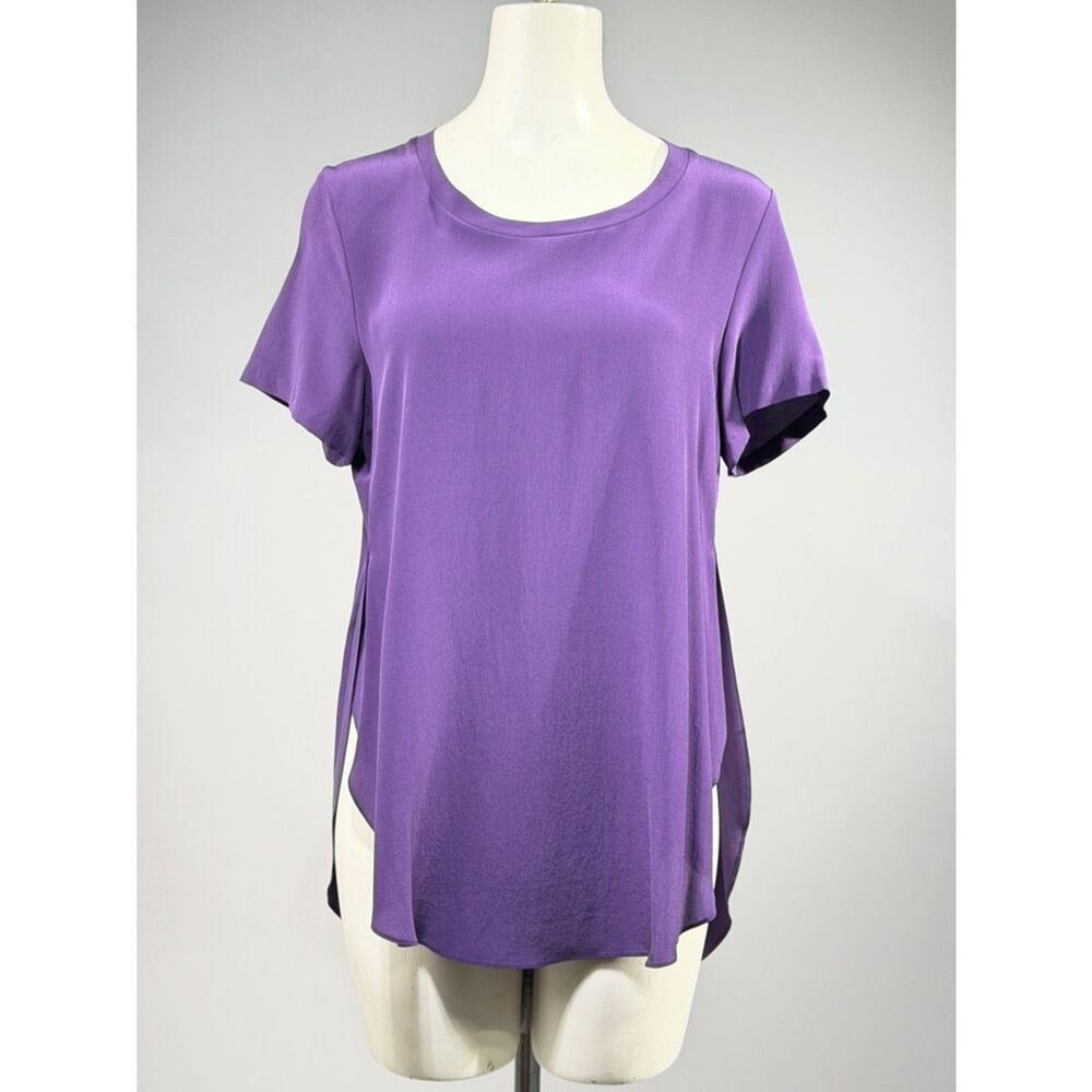 Acrobat Silk Purple Short-Sleeve Scoop Neck Blouse (r15)